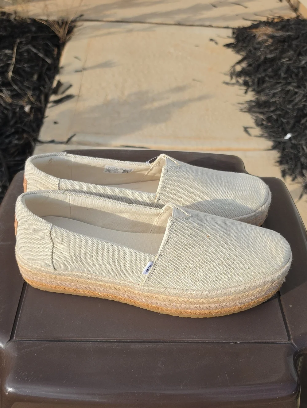 Toms Women's Valencia Natural Canvas Wedge Platform Espadrilles Size 11